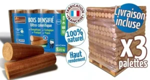 Bûches calorifiques WOODSTOCK 3 palettes, 312 sacs de 5 bûches